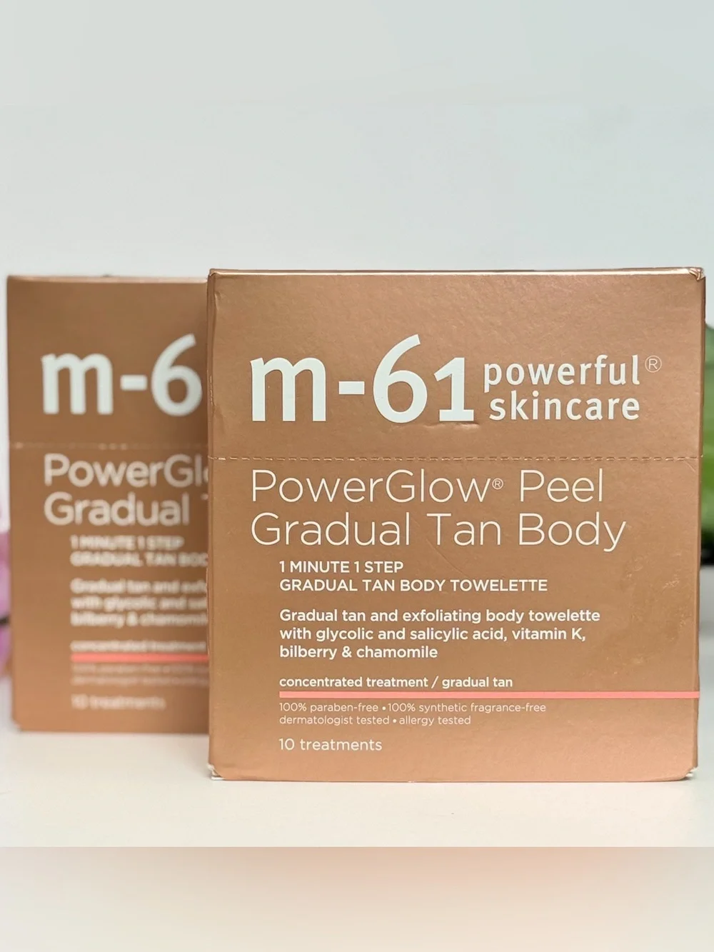 M-61 PowerGlow Peel Gradual Tan Body Towelettes 2 Boxes / 20 Treatments NEW